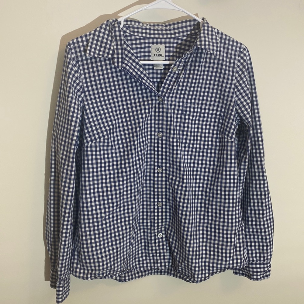 IZOD Blue/White Cotton Button Down Shirt - Size M